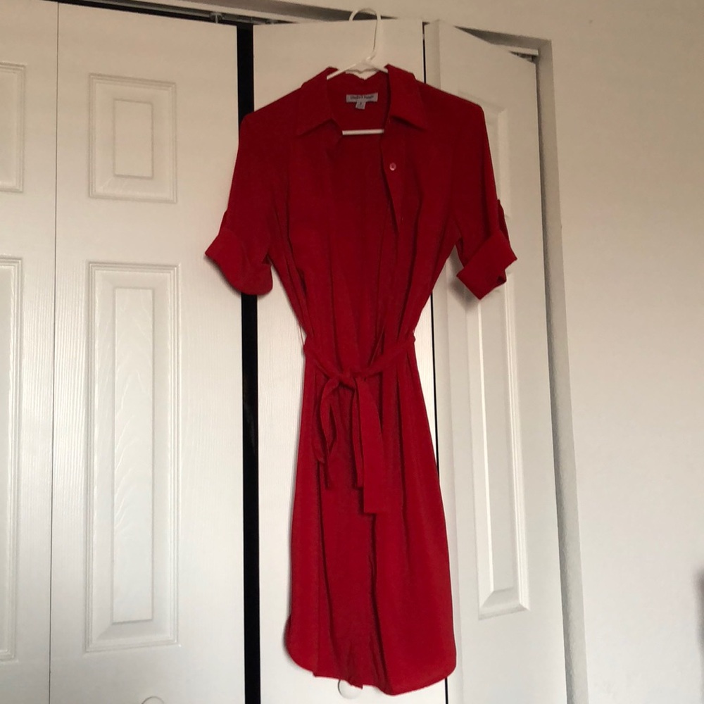 Red button up dress